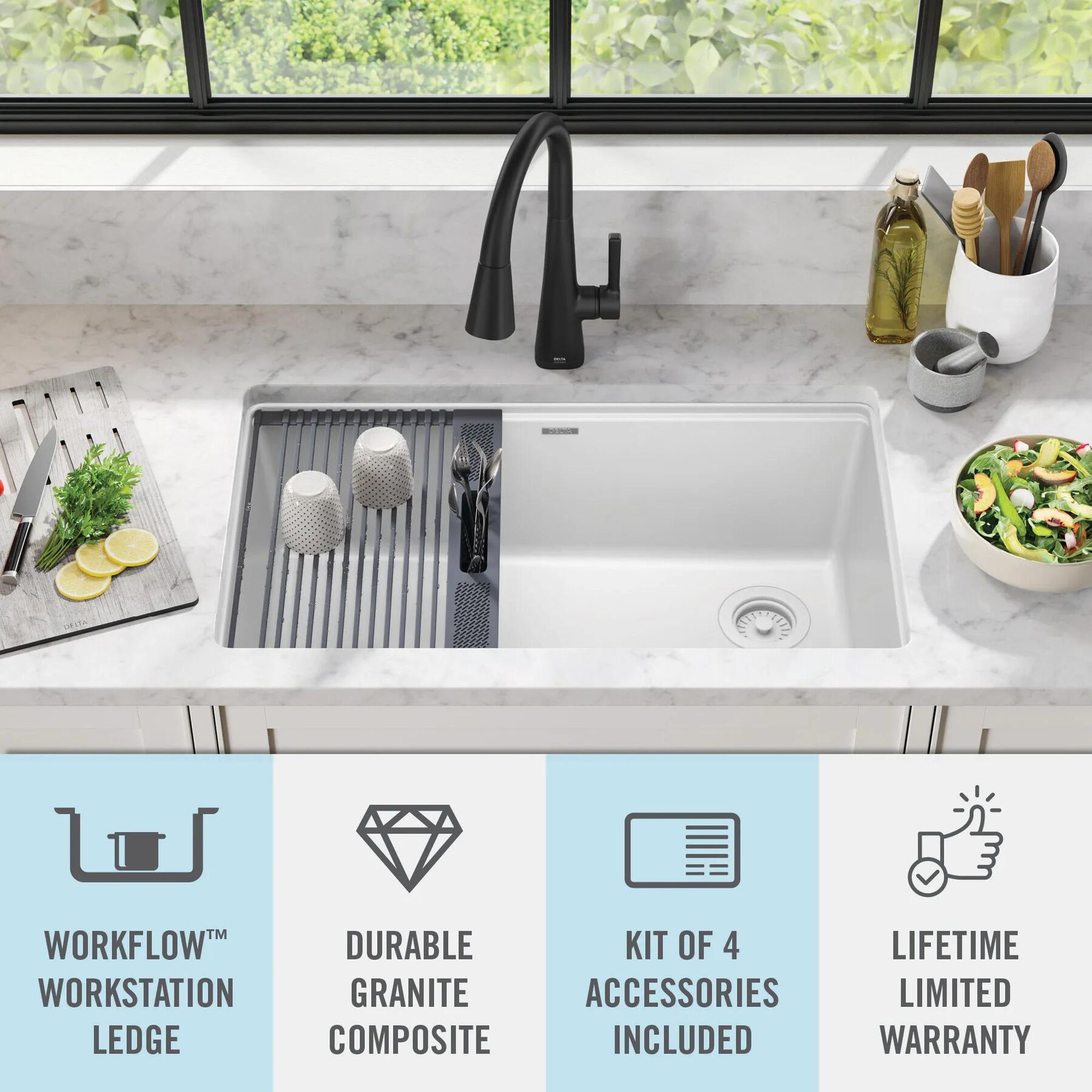 32&rdquo; Granite Composite Workstation Kitchen Sink Undermount Single Bowl with WorkFlow&trade; Ledge and Accessories